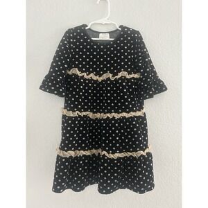 Hanna Andersson Size 110 Girls 5T Black Tan Polka Dots Velour Dress